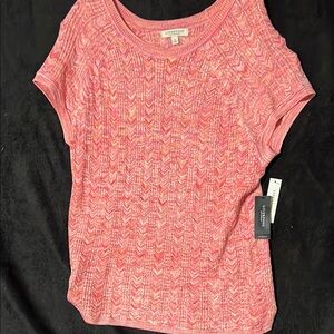 Pink Relaxed Ribbed Short Sleeve Blouse